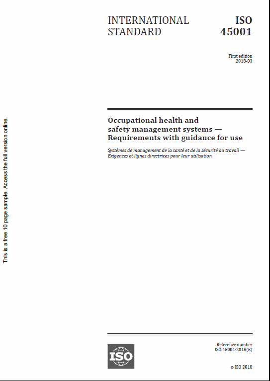 Image 2. Cover OCCUPATIONAL HEALTH AND SAFETY MANAGEMENT SYSTEMS ISO 45001:2018 Standard. PROJECTS RF USA