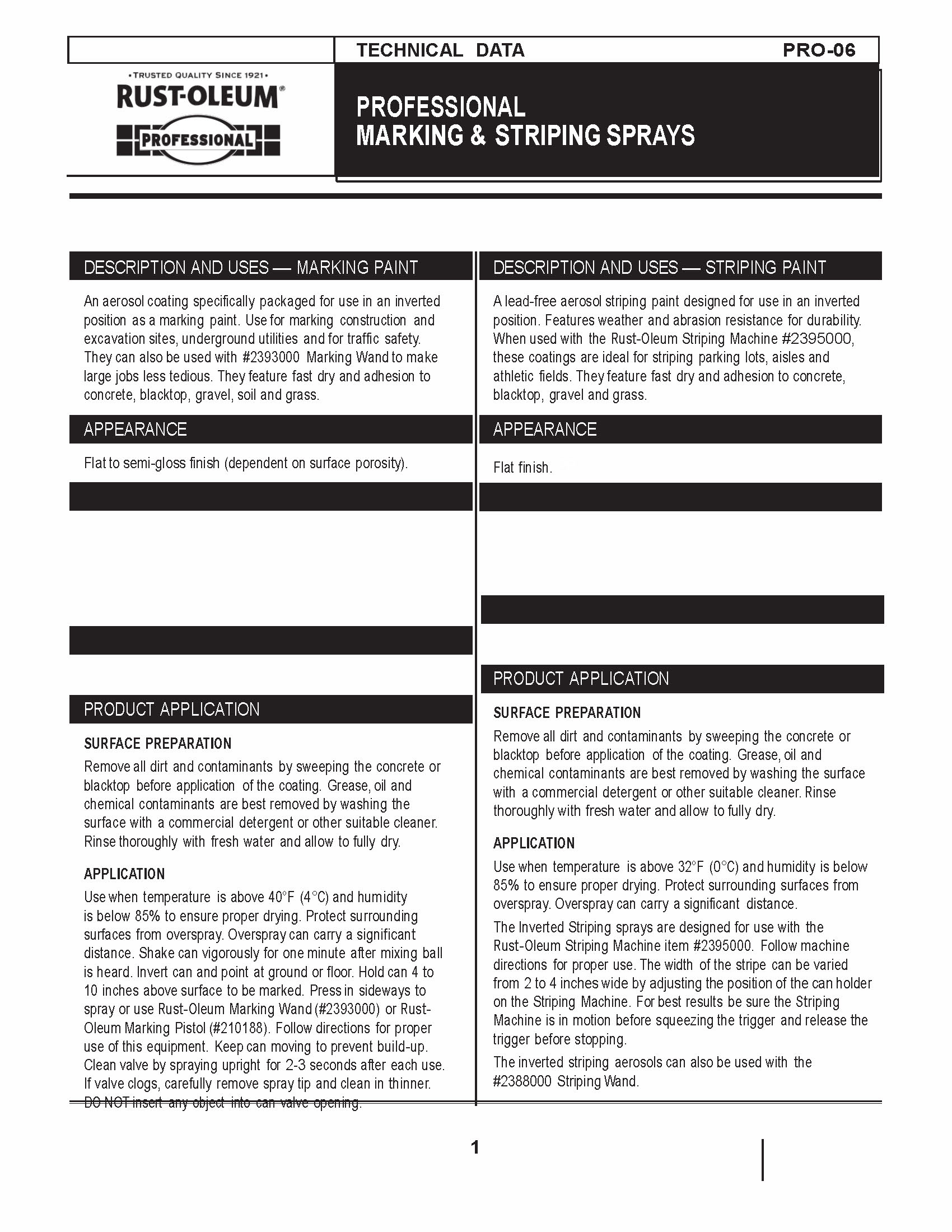 PROJECTRFUSA. Image 5. Technical Data Sheet (1rs Pag.) of the paint in Spray RUST-OLEUM (May 2019)