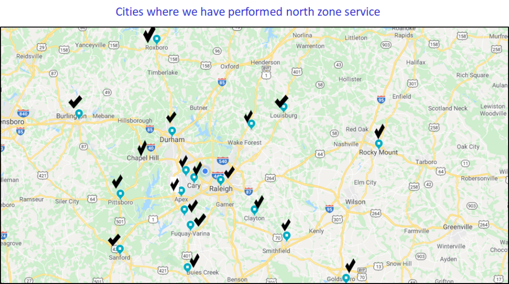 CITIES WHERE WE HAVE PERFORMED NORTH ZONE SERVICE