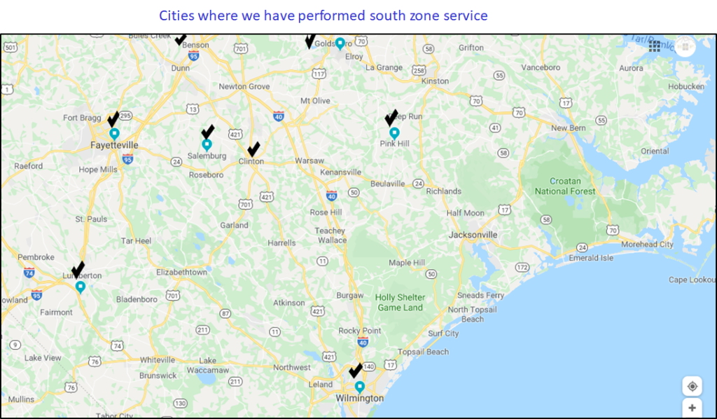 CITIES WHERE WE HAVE PERFORMED SOUTH SERVICE