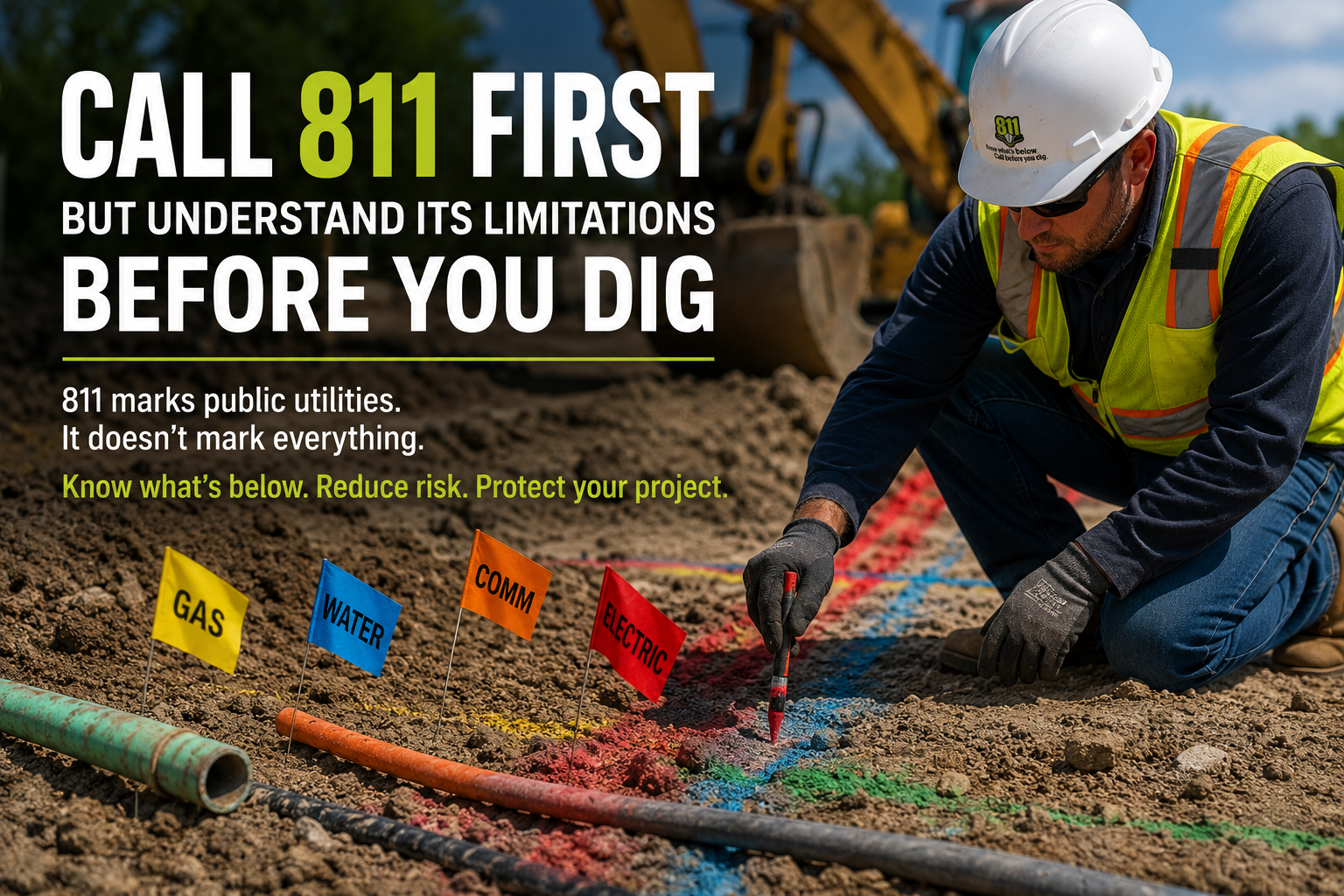 contractor reviewing utility markings before excavation after call 811